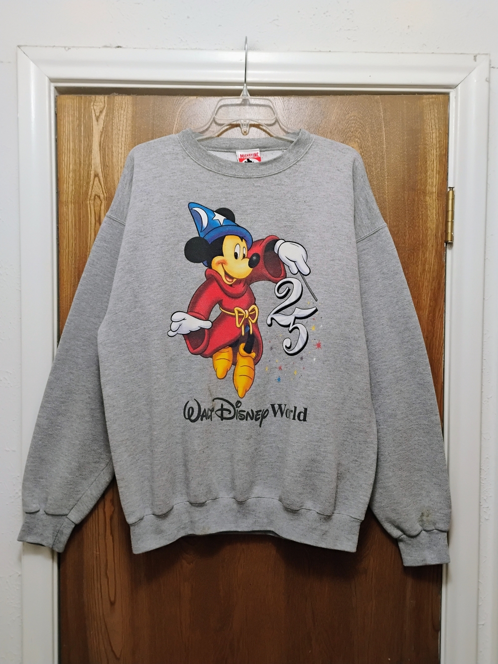 Mickey Gray Fleece Graphic Crew Neck Pullover Mickey Mouse Sweatshirt.Size Large
